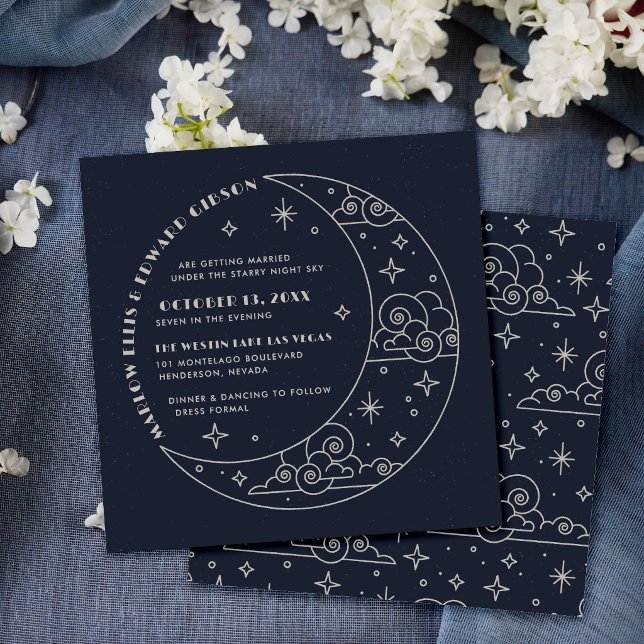 Convite de Casamento Celestial Lua e Estrelas Mari (Criador carregado)