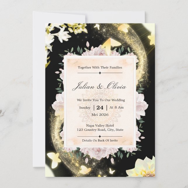 Convite de Casamento Celestial Luxuoso Estrela Noi (Frente)