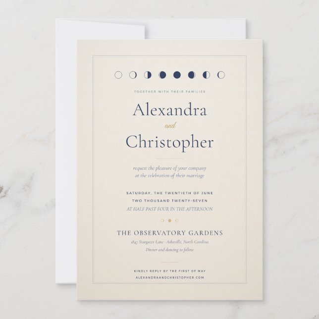 Convite de Casamento Celestial Marfim Minimalista (Frente)