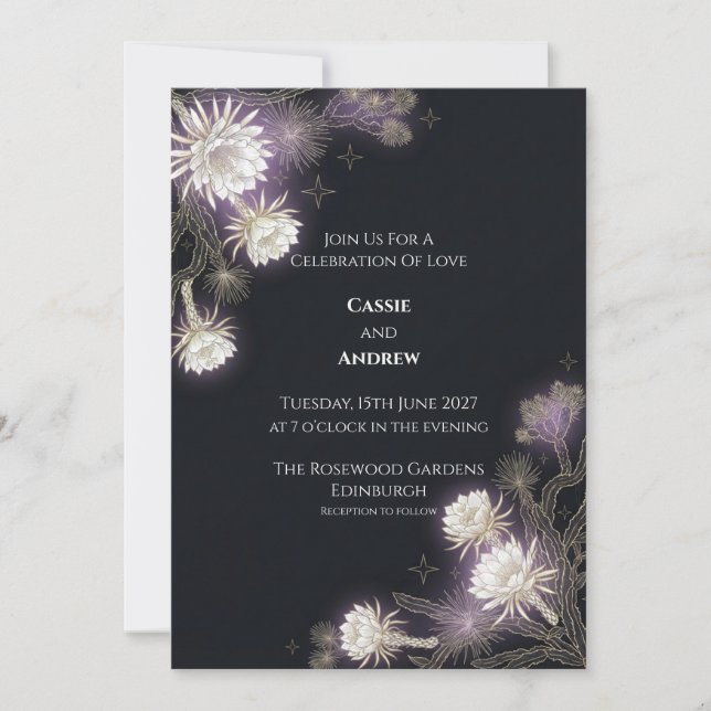 Convite de Casamento Celestial Midnight Thistle (Frente)