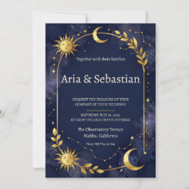 Convite de Casamento Celestial Sol Lua Estrelas Az