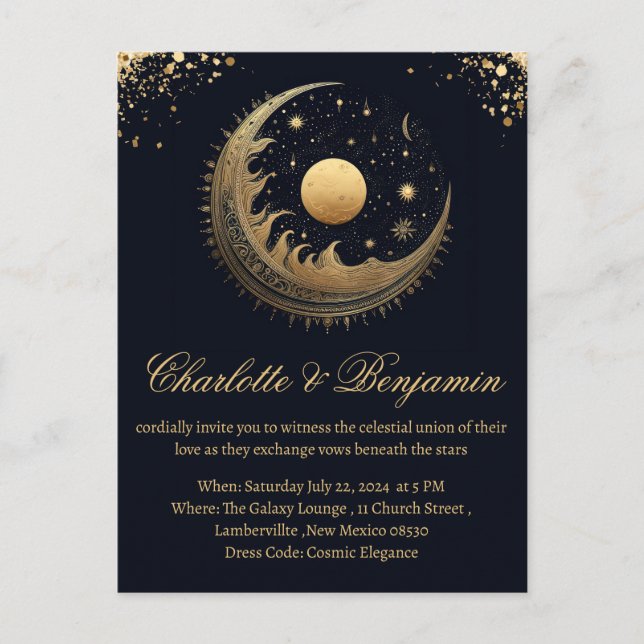 Convite de Casamento Celestial Vintage Rústico (Frente)