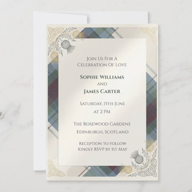 Convite de Casamento Celta Tartan Thistle (Frente)