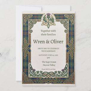 Convite de Casamento Celtic Tartan Thistle