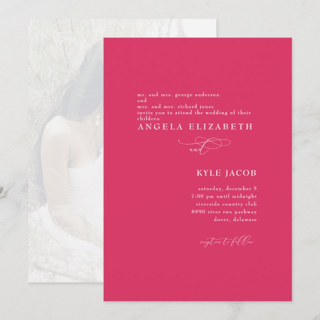 Convite de Casamento Cereja Simples e Elegante com (Frente/Verso)