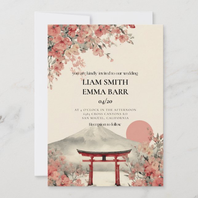 Convite de Casamento Cerejeira Japão Sakura (Frente)