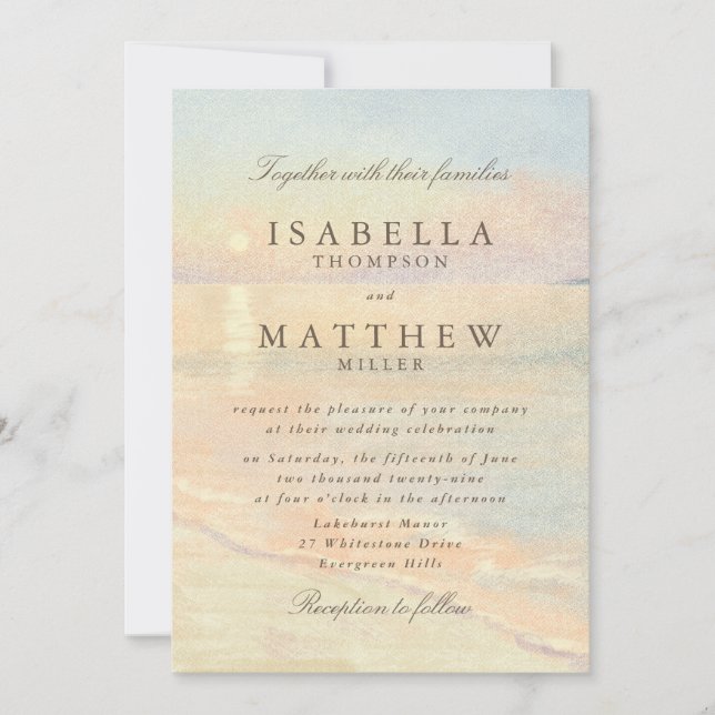 Convite de Casamento Céu de Praia em Aquarela (Frente)