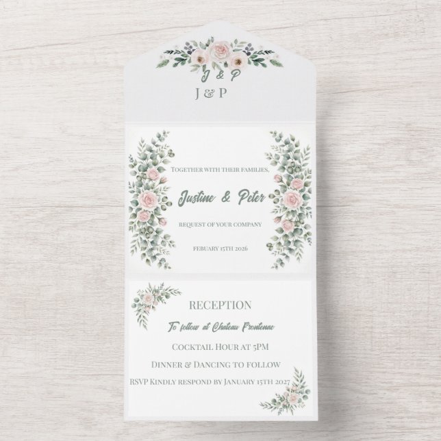 Convite de Casamento Chateau Frontenac Blush & Sag (Interno)