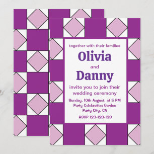 Convite de Casamento Checkers Purple Square Diamon