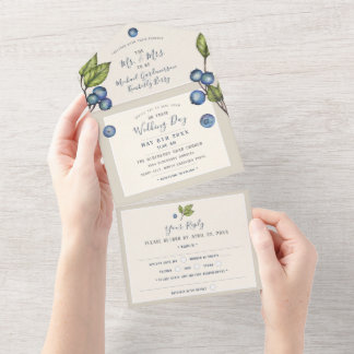 Convite de Casamento Chic Blueberries All in One