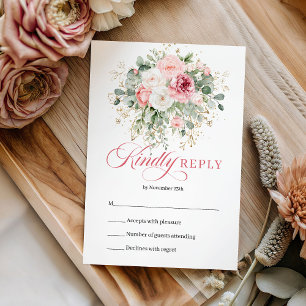 Convite de Casamento Chic Boho Blush Rosas Verde D