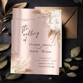 Convite de Casamento Chic Boho Flores Dourado Rosa