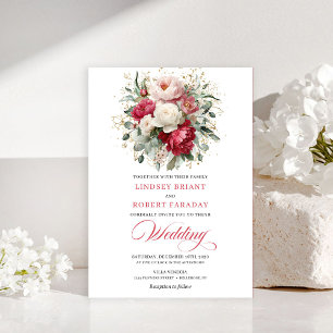 Convite de Casamento Chic Boho Vermelho Rubor Verd