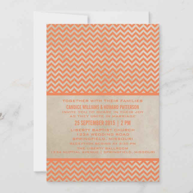 Convite de casamento Chic Chevron Laranja (Frente)