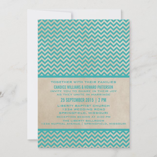 Convite de casamento Chic Chevron Teal (Frente)