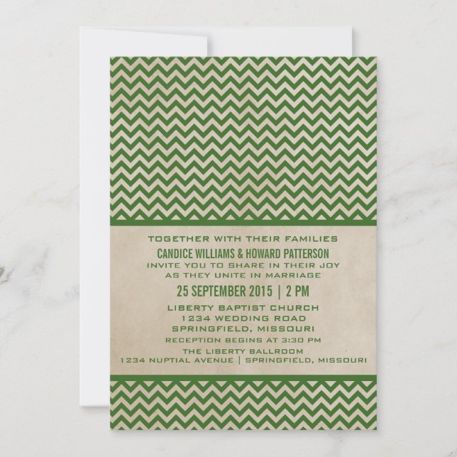 Convite de casamento Chic Chevron Verde (Frente)