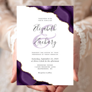 Convite de Casamento Chic com Cantos de Ágata Roxa