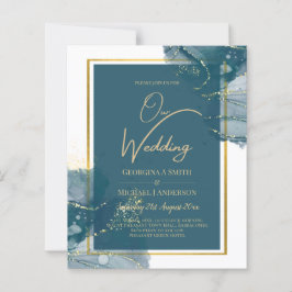 Convite de Casamento Chic com Tinta Alcoólica Azul