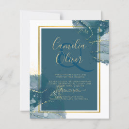 Convite de casamento Chic Dourado de Álcool Azul P