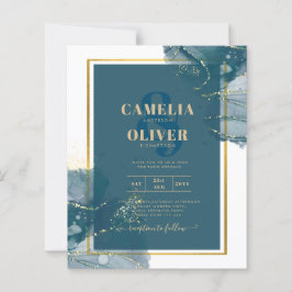 Convite de casamento Chic Dourado de Álcool Azul P