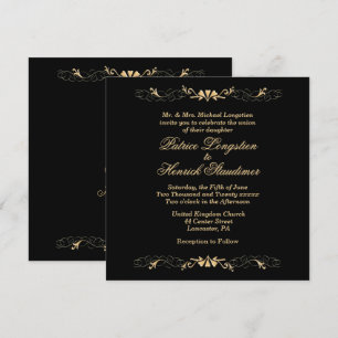 Convite de Casamento Chic Elegance Preto e Dourado