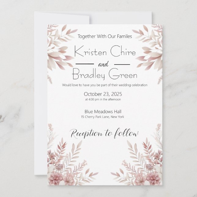 Convite de Casamento Chic Floral Bliss (Frente)