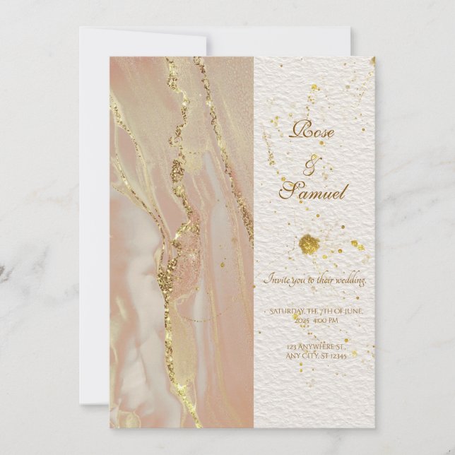 Convite de Casamento Chic Glitter Rosa Tinta Álcoo (Frente)