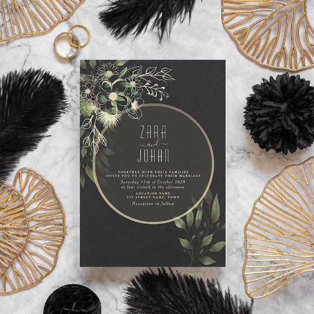 Convite de Casamento Chic Gothic Dourado e Preto (Criador carregado)