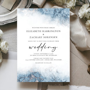 Convite de Casamento Chic Marble Azul Prata