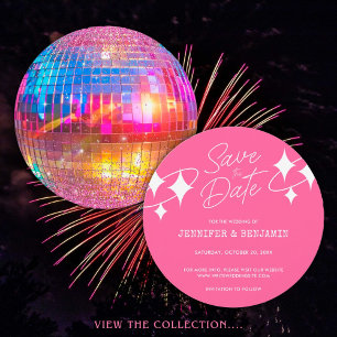 Convite de Casamento Chic Pink Glitter Disco Ball 
