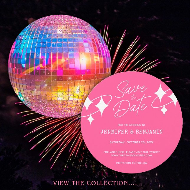 Convite de Casamento Chic Pink Glitter Disco Ball  (Criador carregado)