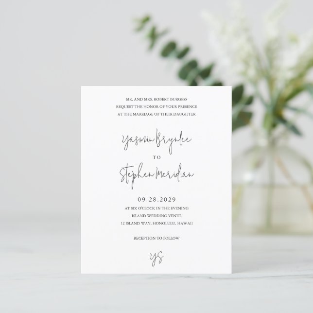 Convite de Casamento Chic Preto e Branco Moderno e (Em pé/Frente)