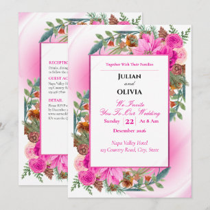 Convite de Casamento Chic Rosa e Pinha