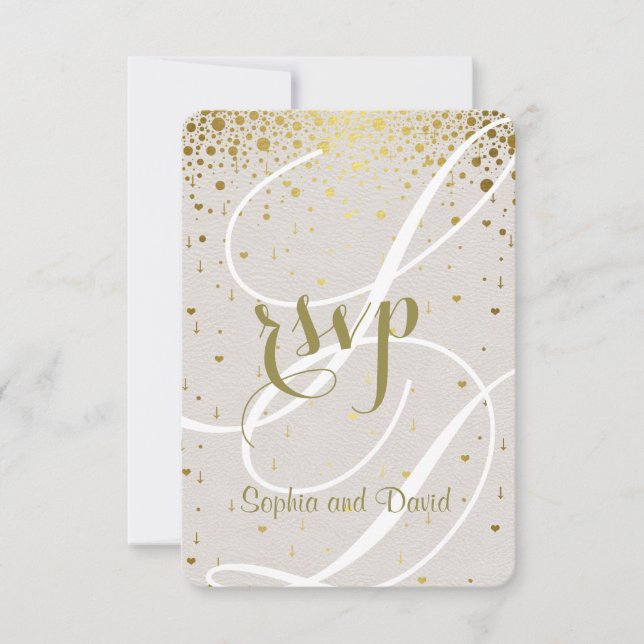 Convite de casamento Chic | RSVP Dourada Confetti  (Frente)