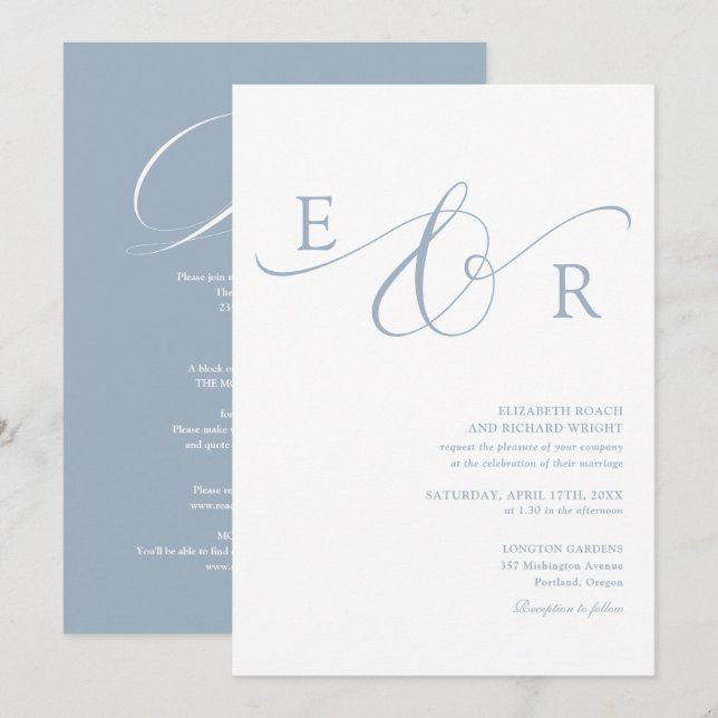 Convite de Casamento Chic Script Monograma Tudo Em (Frente/Verso)