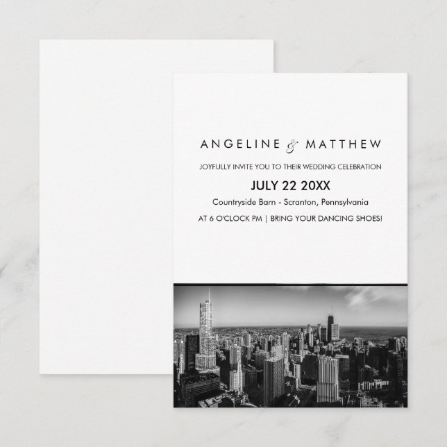 Convite de casamento| Chicago City Skyline (Frente/Verso)