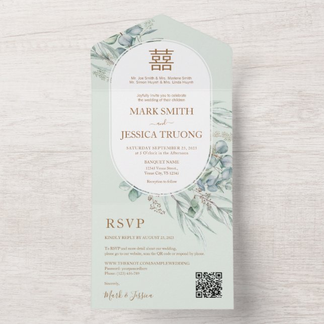 Convite de Casamento Chinês com Moldura Redonda de (Interno)