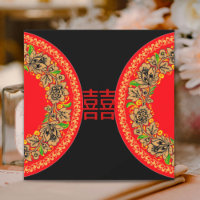Convite de Casamento Chinês de Felicidade Vermelha