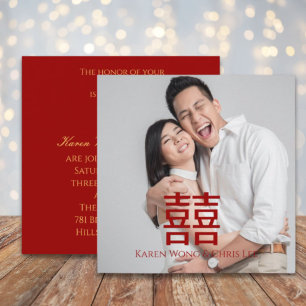Convite de Casamento Chinês de Felicidade Vermelha