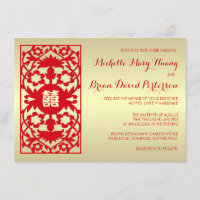 Convite de casamento chinês Dourado vermelho cláss