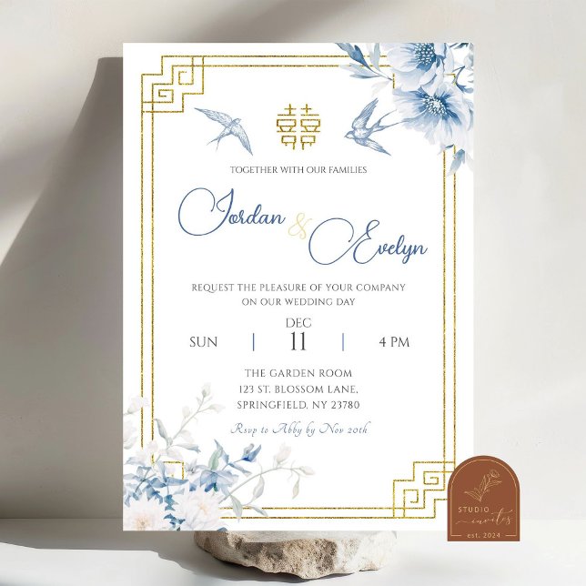 Convite de Casamento Chinês em Estilo Chinoiserie  (Criador carregado)