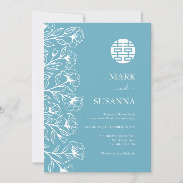 Convite de casamento Chinês Tradicional Elegante (Frente)