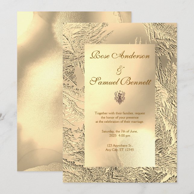 Convite de Casamento Chique Elegante Dourado (Frente/Verso)