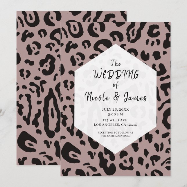 Convite de Casamento Chique Leopardo Guepardo Pret (Frente/Verso)