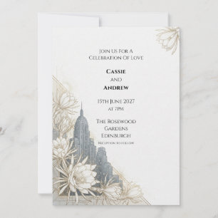 Convite de Casamento Cidade Art Déco White Lotus