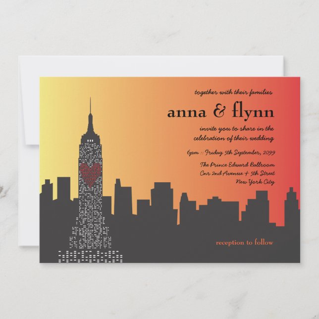 Convite de Casamento Cidade de Nova York à Noite (Frente)