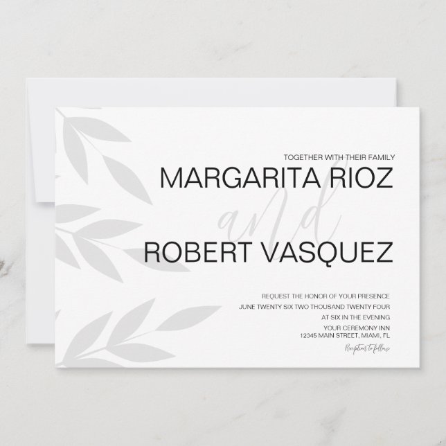Convite de Casamento Cinza Branco Script Marca Mod (Frente)