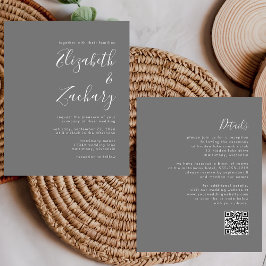 Convite de Casamento Cinza Código QR Moderno Orçam