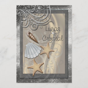 Convite de Casamento Cinza Concha Brilhante Praia