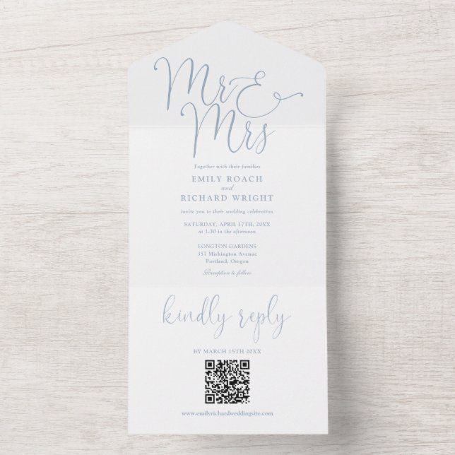 Convite de Casamento Cinza Poeira Código QR Sr e S (Interno)